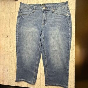 EARL Jean Womens 14 Blue Stretch Capri Straight Embellished Pocket😍